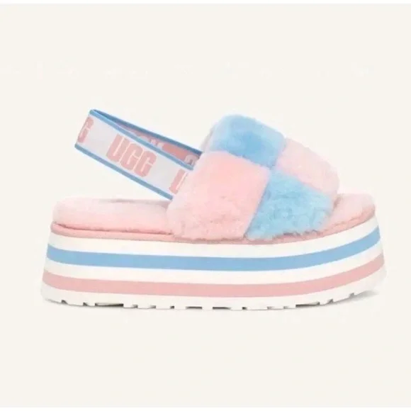 Ugg Disco Checkered platform slides Pink/Blue/White - Picture 2 of 16